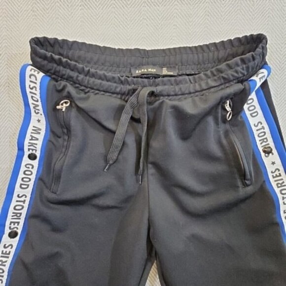 Zara Man Joggers Leg Opening Side Stripe Men's Large Black Drawstring Two Pocket - Picture 9 of 13